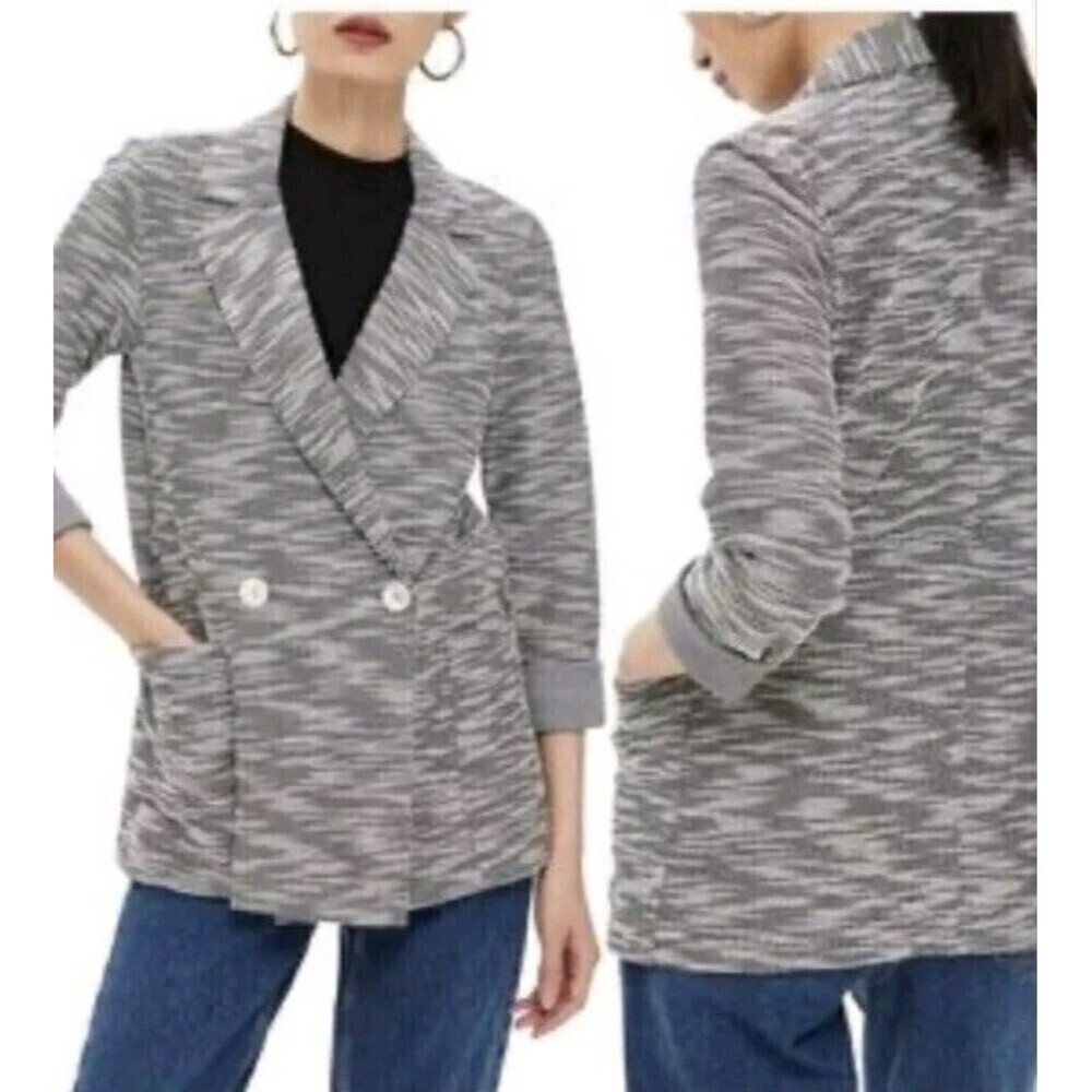 TopShop Button Size 2 Gray White Blazer Jacket Casual Woman Cotton N30